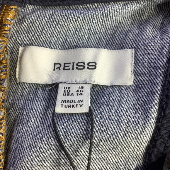 Reiss Indigo Wilder Patchwork Denim Maxi Dress US 14 Zip Back‎ A Line NWT - Picture 6 of 13